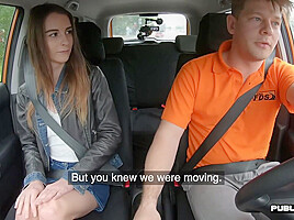 Skinny 19 driving student fucked in car outdoor by tutor