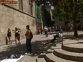 Public slut assfucked in front voyeurs after outdoor deep BJ