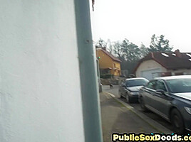 Sexy public babe enjoys fucking in POV on big white dick