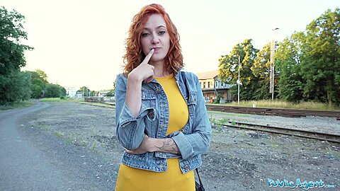 Sexy Redhead Waitress Sucks Cock And Gets Fucked Doggystyle Outside In Public